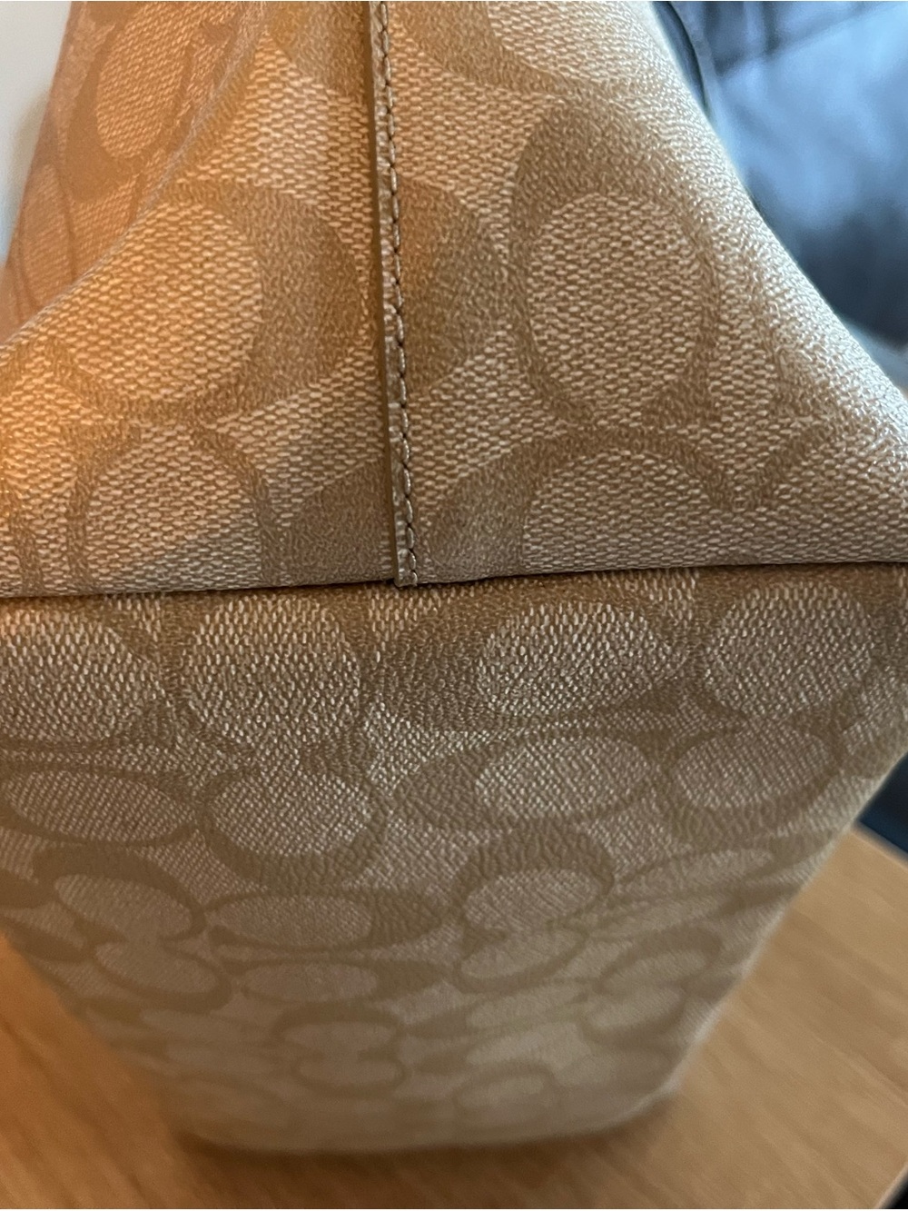 Coach Signature Canvas Tote in Brown with Blue Accents - Picture 4 of 5